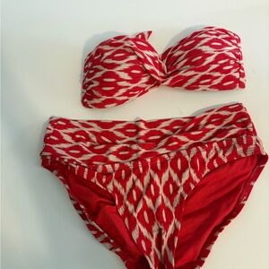 Robin Piccone Red and Cream Ikat Kids Swim Two-Piece